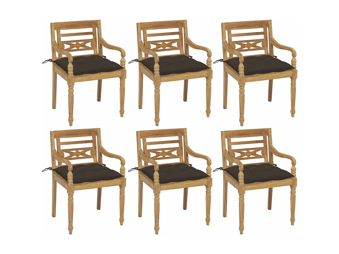 Chaises Batavia avec coussins lot de 6 Bois de teck solide