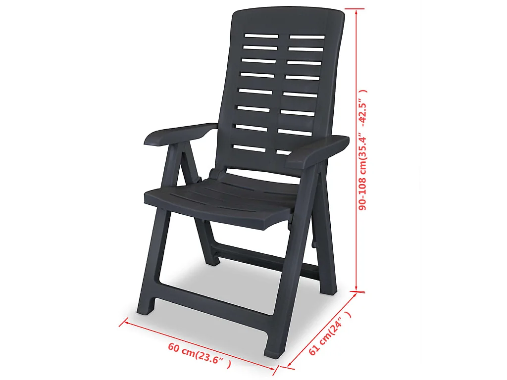 Verstelbare klapstoelen, 2 stuks, antracietkleurig kunststof