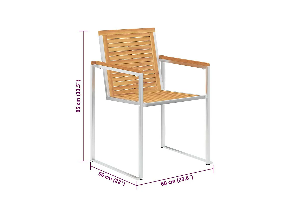 Chaises de jardin avec coussins lot de 2 Teck solide et acier