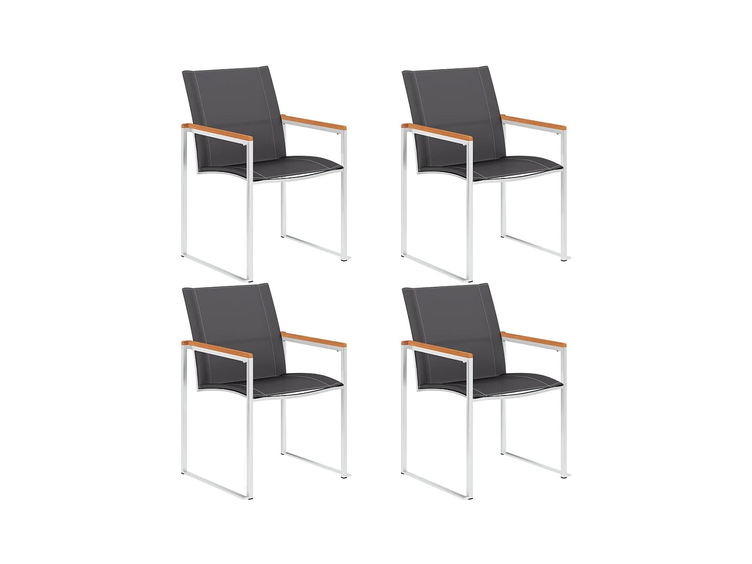 Chaises de jardin lot de 4 Textilène et acier inoxydable Gris