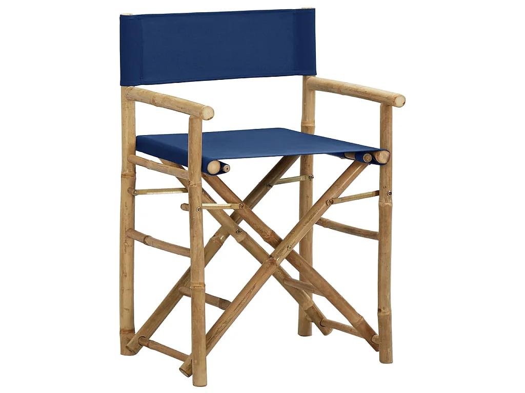 Chaises pliables de directeur lot de 2 Bleu Bambou et tissu
