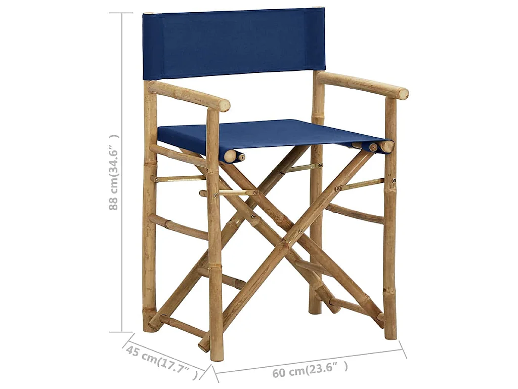 Chaises pliables de directeur lot de 2 Bleu Bambou et tissu