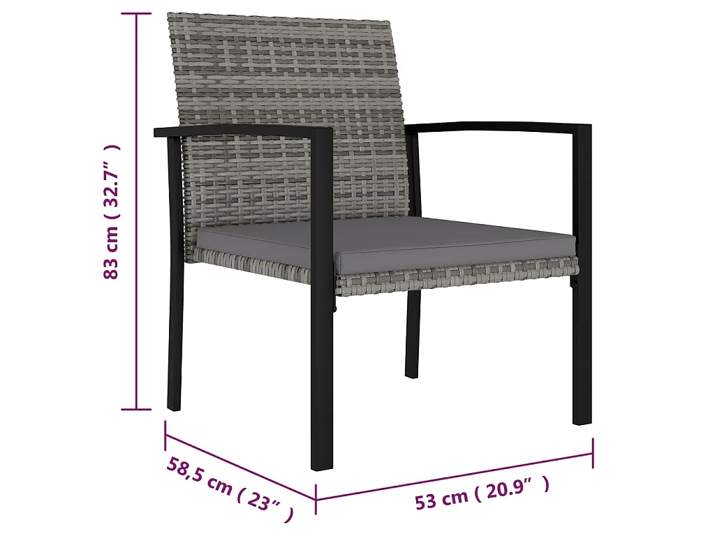 Chaises à manger de jardin lot de 2 Résine tressée Gris
