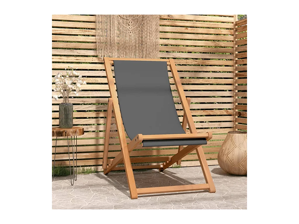 Chaise de plage pliable Bois de teck solide Gris
