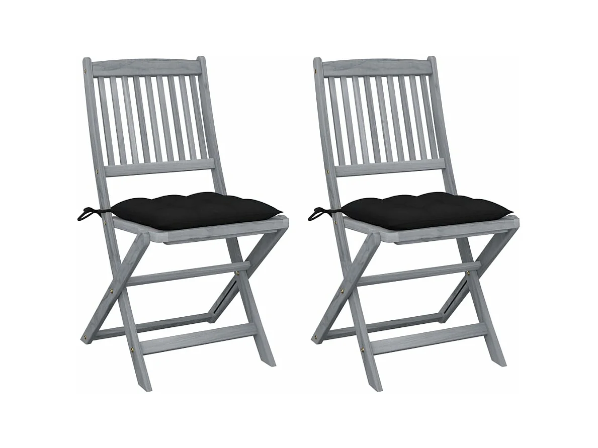 Chaises pliables d'extérieur lot de 2 et coussins Bois d'acacia