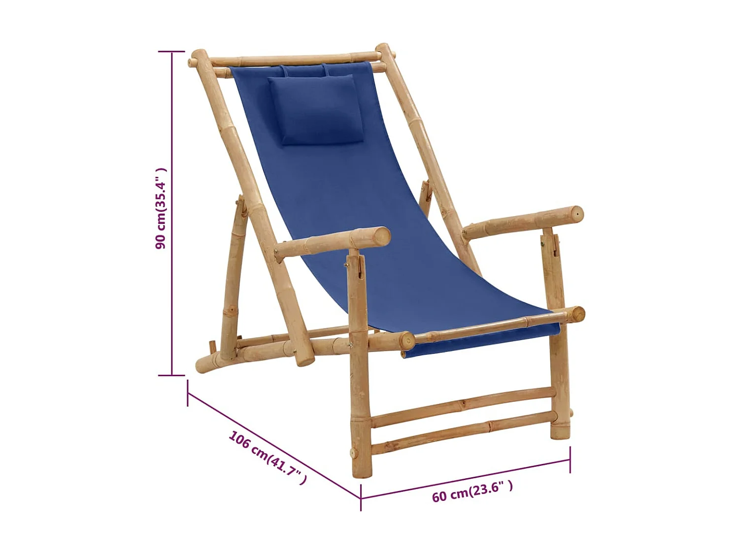Liegestuhl Bambus und Canvas Marineblau