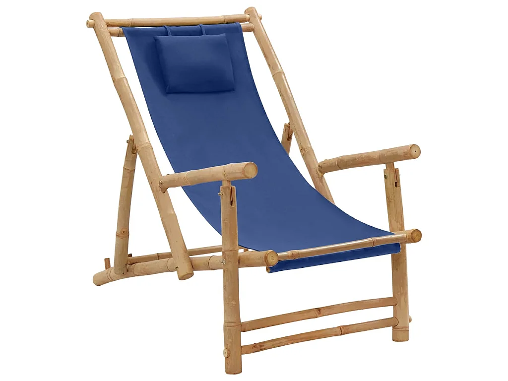 Chaise de terrasse Bambou et toile Bleu marine