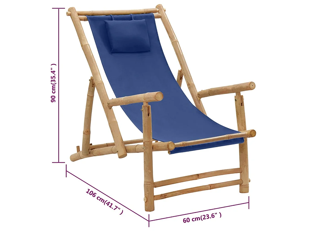 Chaise de terrasse Bambou et toile Bleu marine