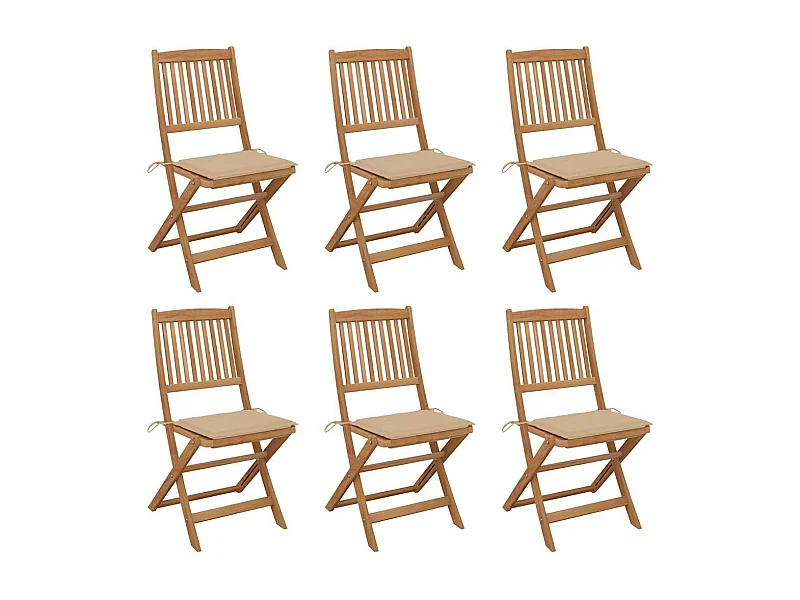 Chaises pliables de jardin lot de 6 avec coussins Bois d'acacia