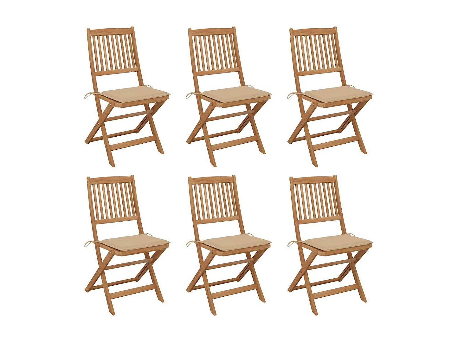 Chaises pliables de jardin lot de 6 avec coussins Bois d'acacia