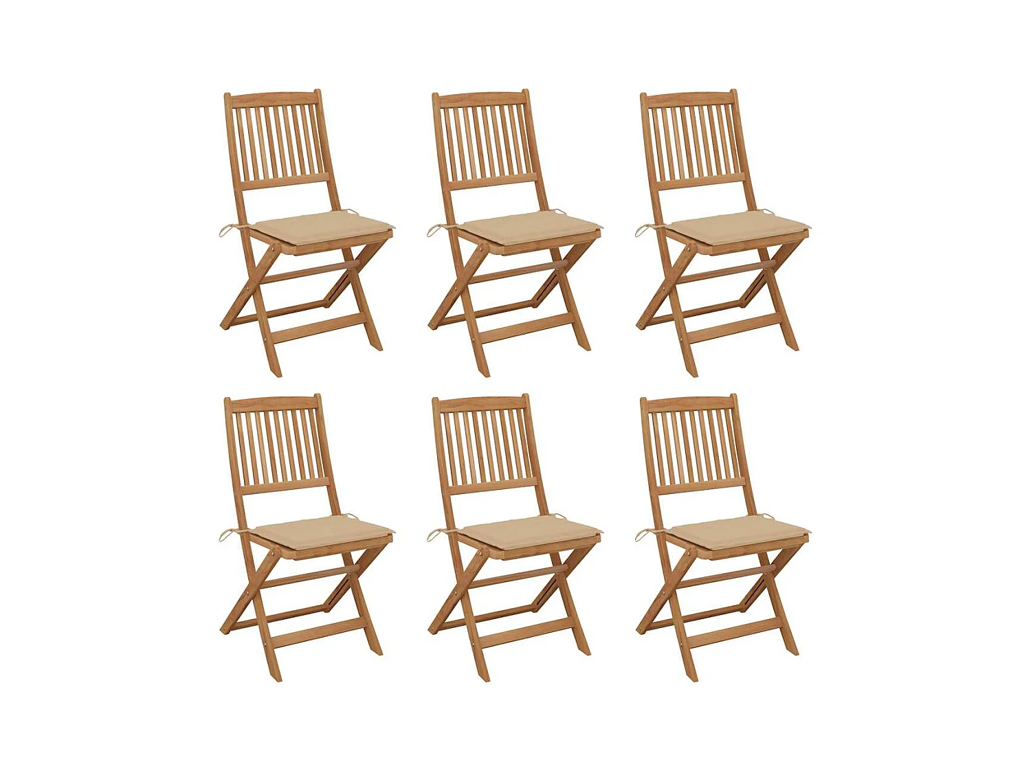 Chaises pliables de jardin lot de 6 avec coussins Bois d'acacia