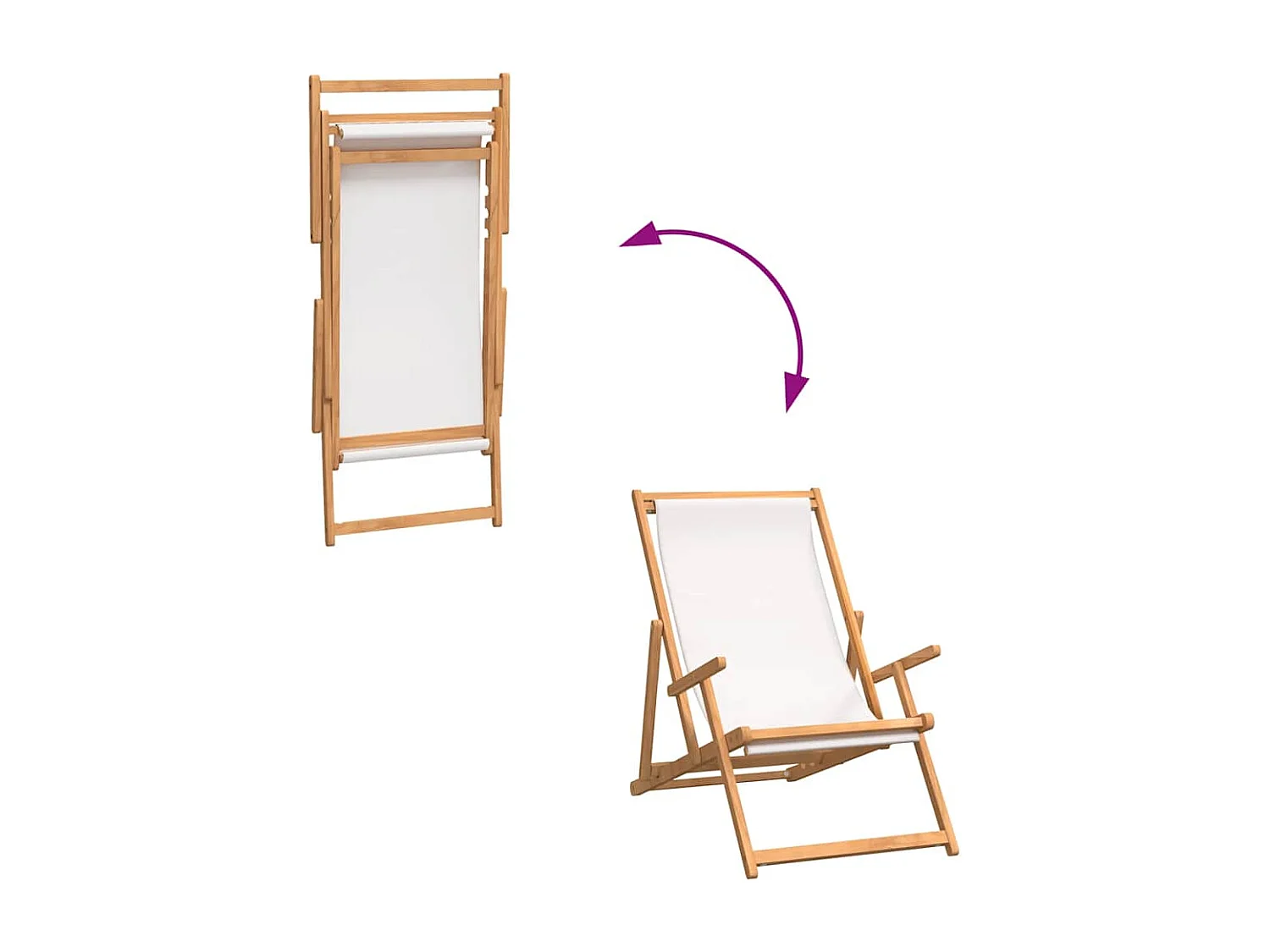 Chaise de plage pliable Bois de teck solide Crème