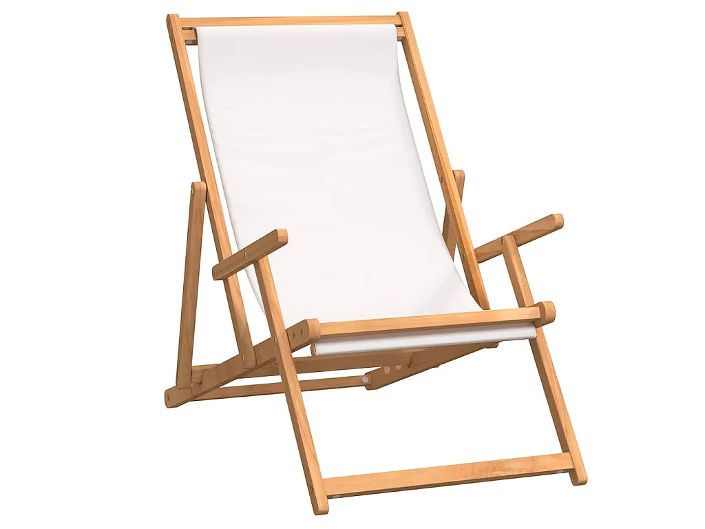 Strandstuhl Klappbar Massivholz Teak Creme
