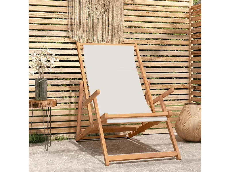 Strandstuhl Klappbar Massivholz Teak Creme