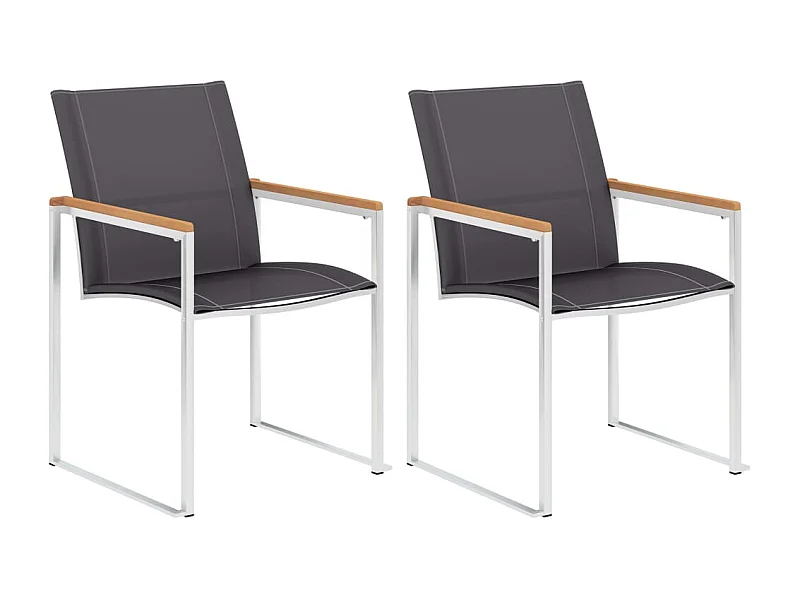 Sedie da Giardino 2 pz in Textilene e Acciaio Inox Grigie