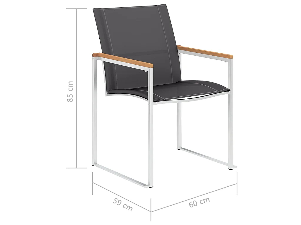 Chaises de jardin lot de 2 Textilène et acier inoxydable Gris