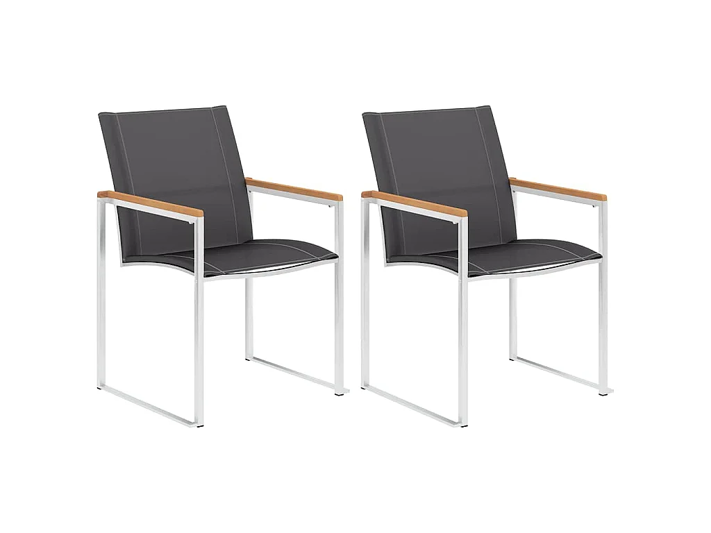 Chaises de jardin lot de 2 Textilène et acier inoxydable Gris