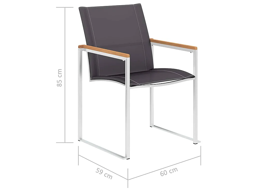 Chaises de jardin lot de 2 Textilène et acier inoxydable Gris