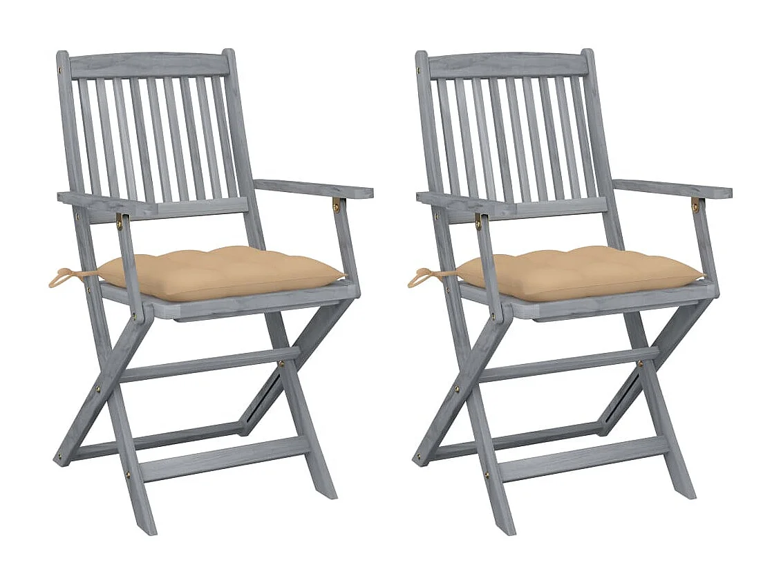 Chaises pliables d'extérieur lot de 2 et coussins Bois d'acacia