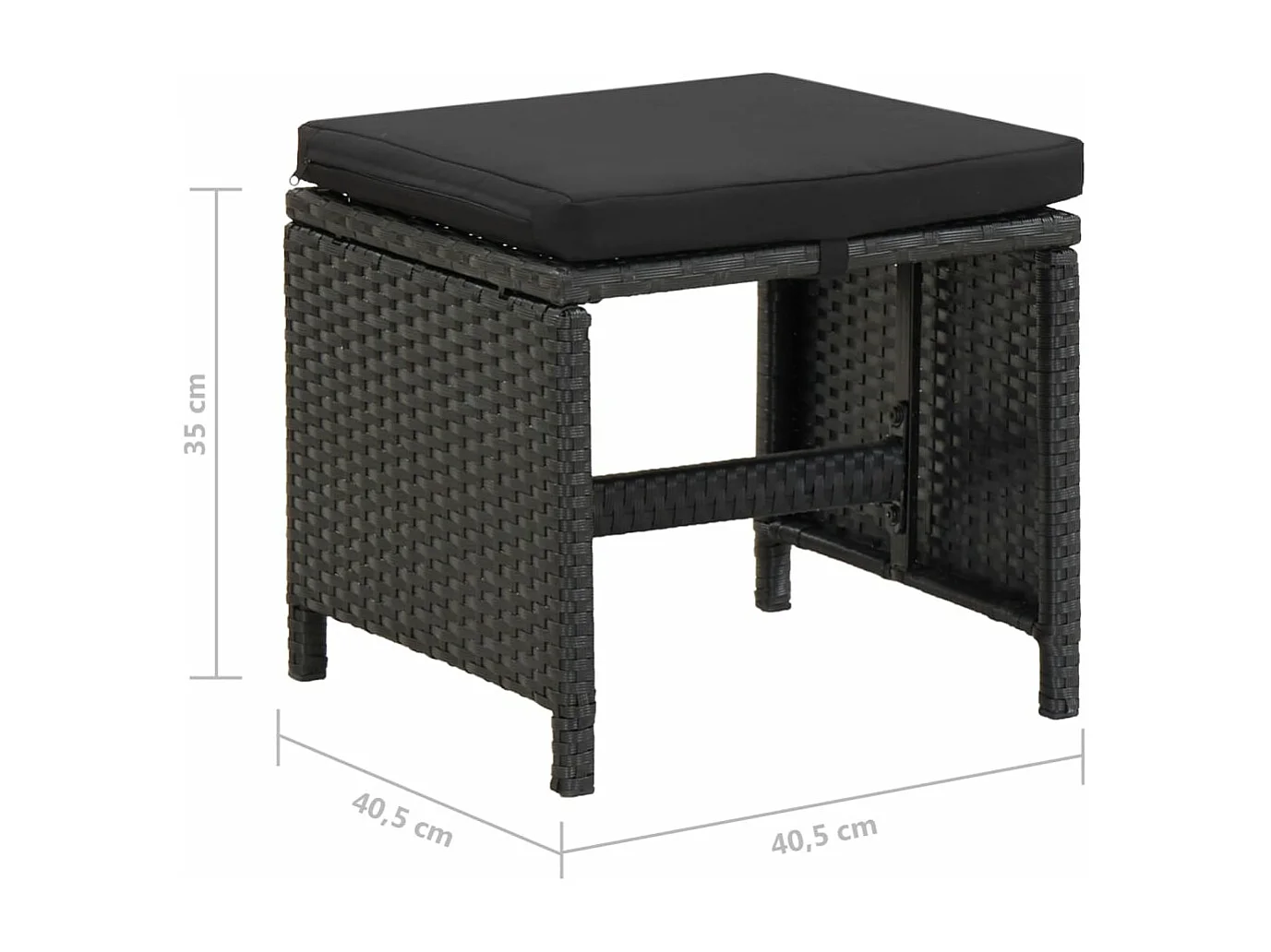 Tabourets de jardin lot de 4 avec coussins Résine tressée Noir