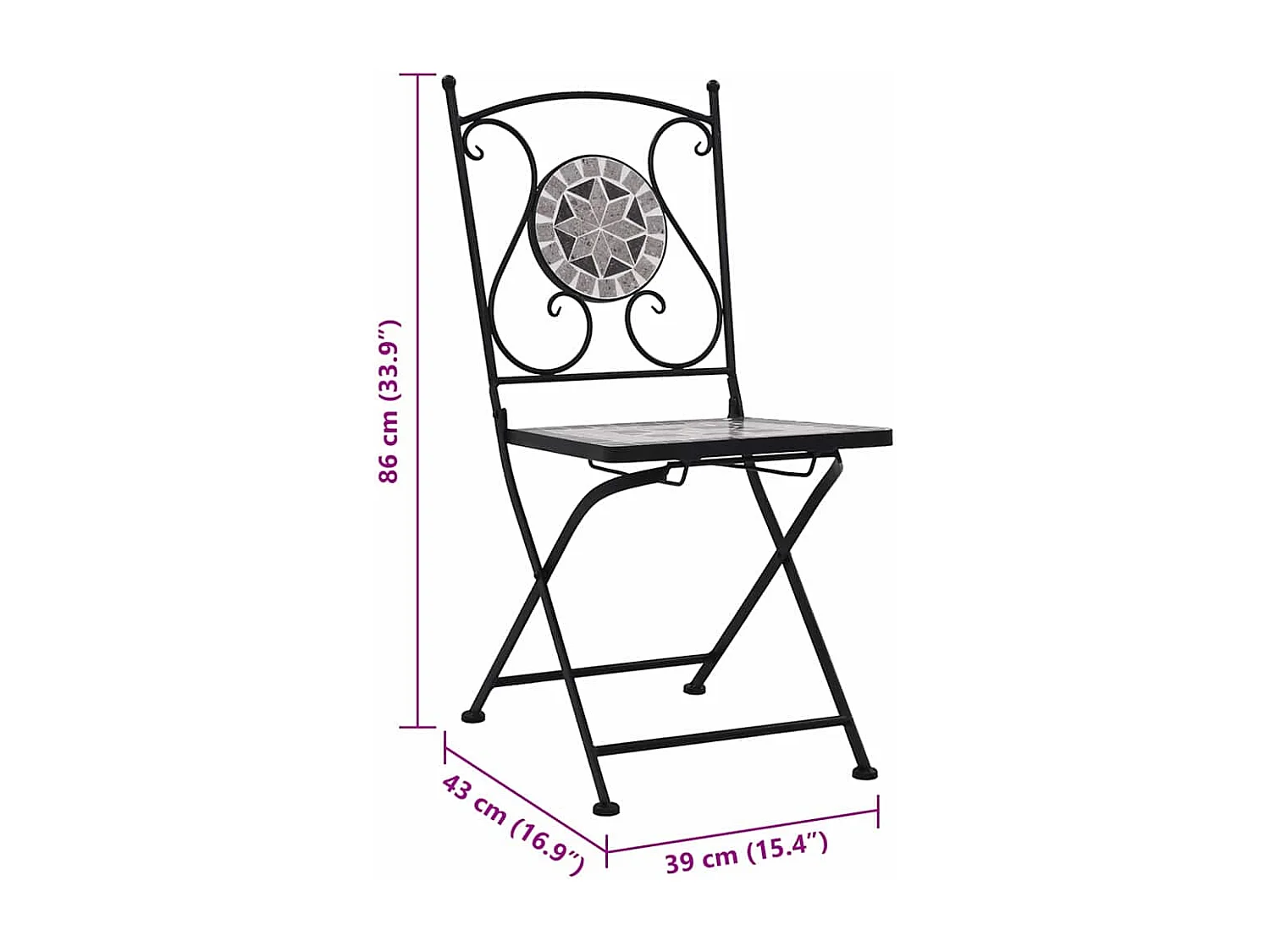 Mosaik-Bistrostühle 2 Stk. Grau