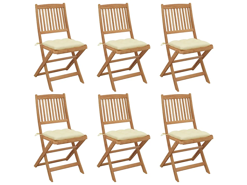 Chaises pliantes 6 pièces avec coussins en bois d'acacia massif