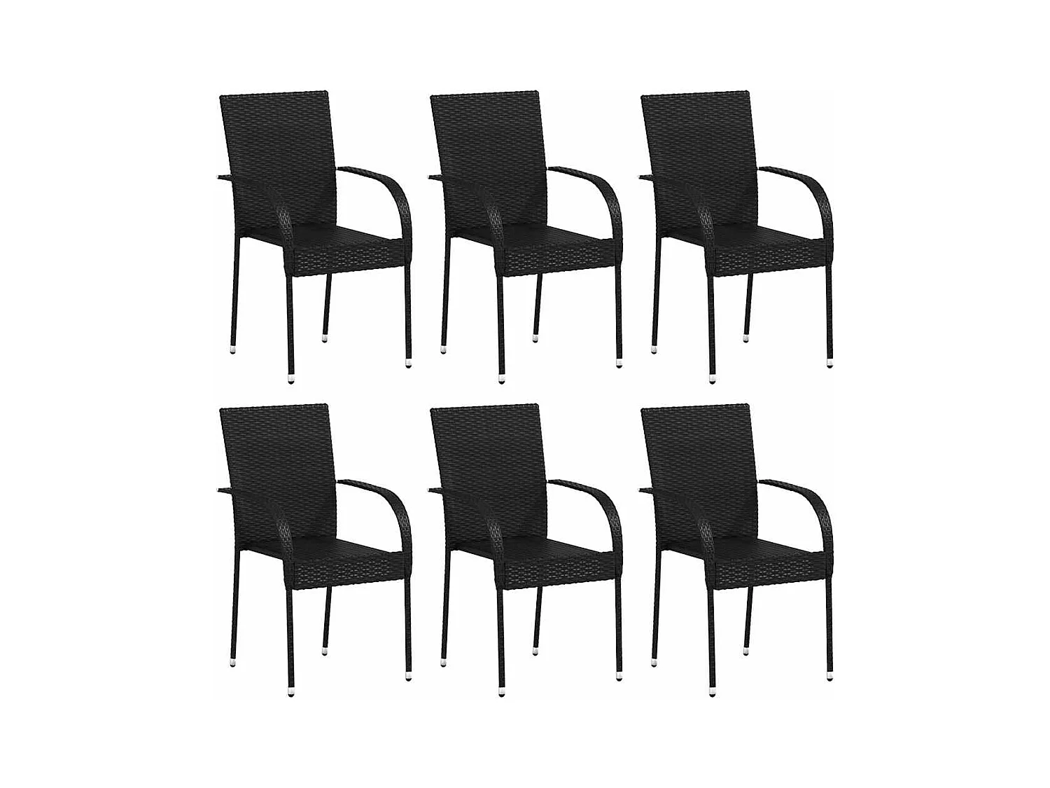 Chaises empilables d'extérieur lot de 6 Résine tressée Noir