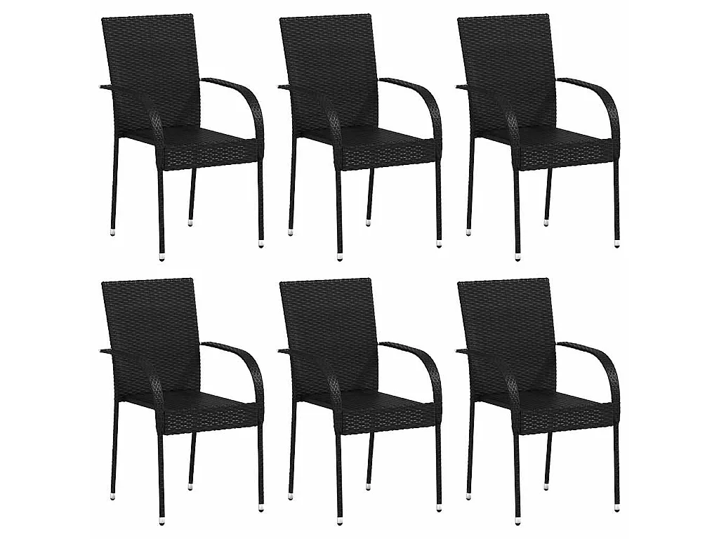 Chaises empilables d'extérieur lot de 6 Résine tressée Noir