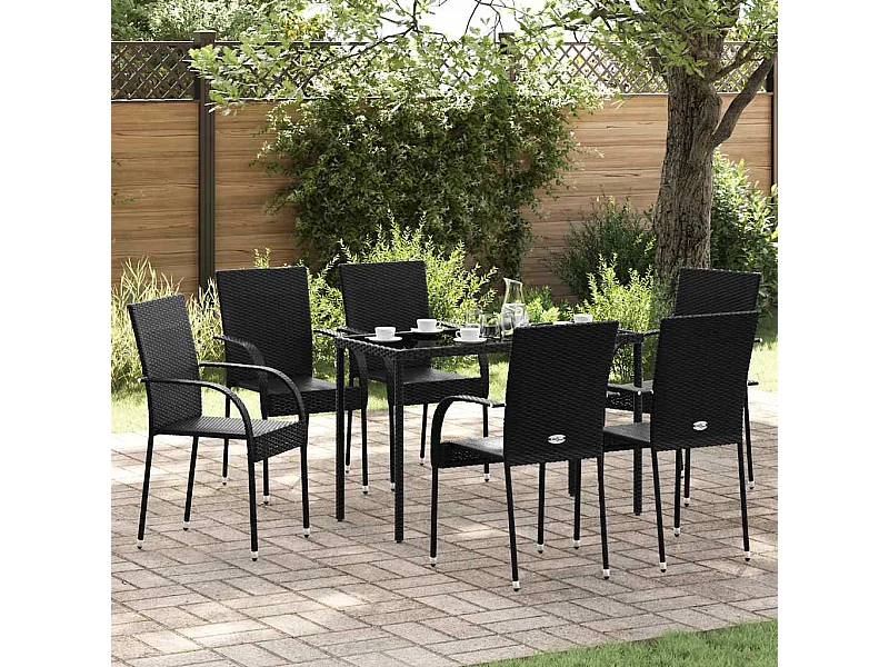 Chaises empilables d'extérieur lot de 6 Résine tressée Noir