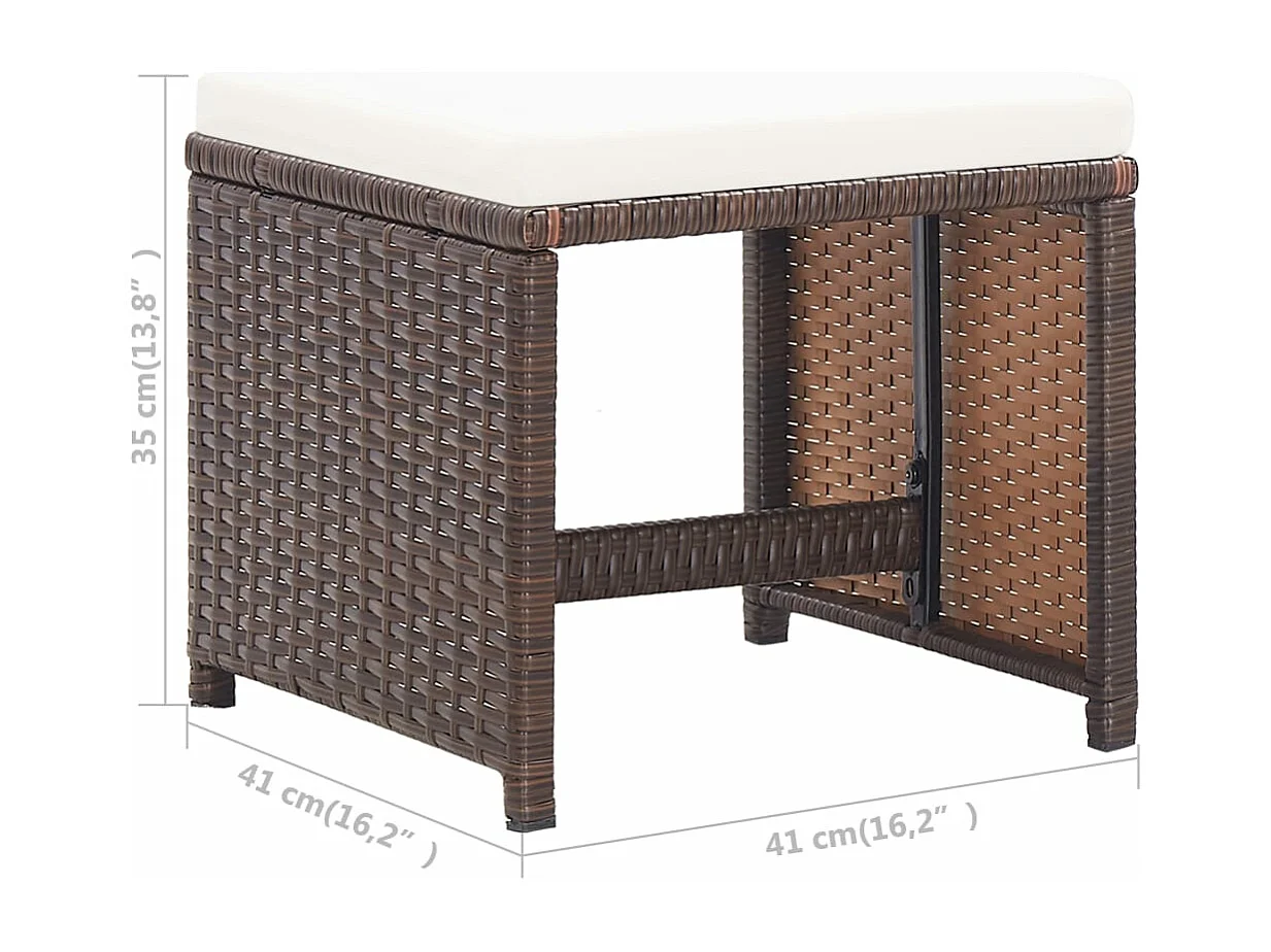 Gartenhocker 2 Stk. mit Sitzkissen Poly Rattan Braun