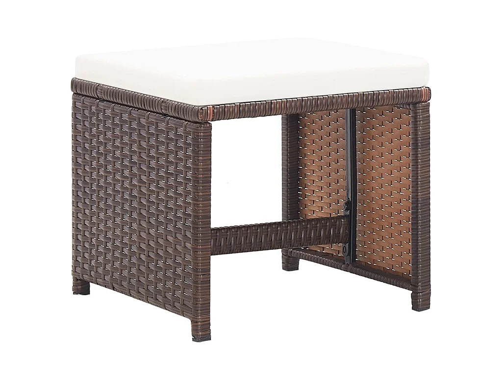 Tabourets de jardin lot de 2 et coussins Résine tressée Marron