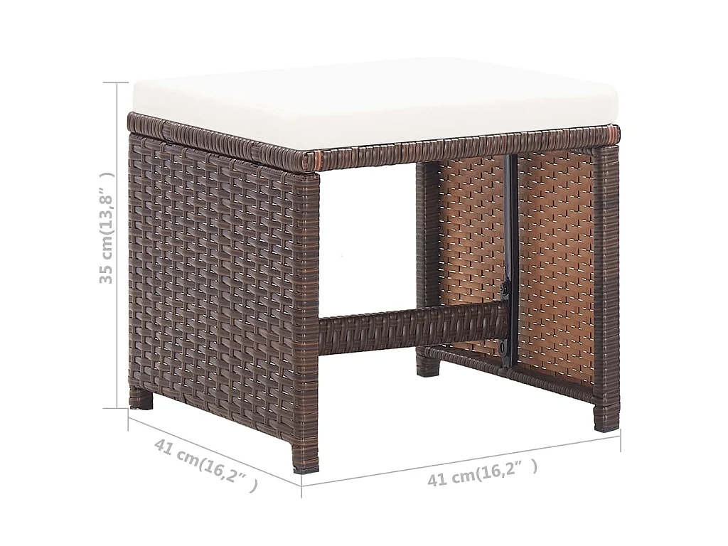 Tabourets de jardin lot de 2 et coussins Résine tressée Marron