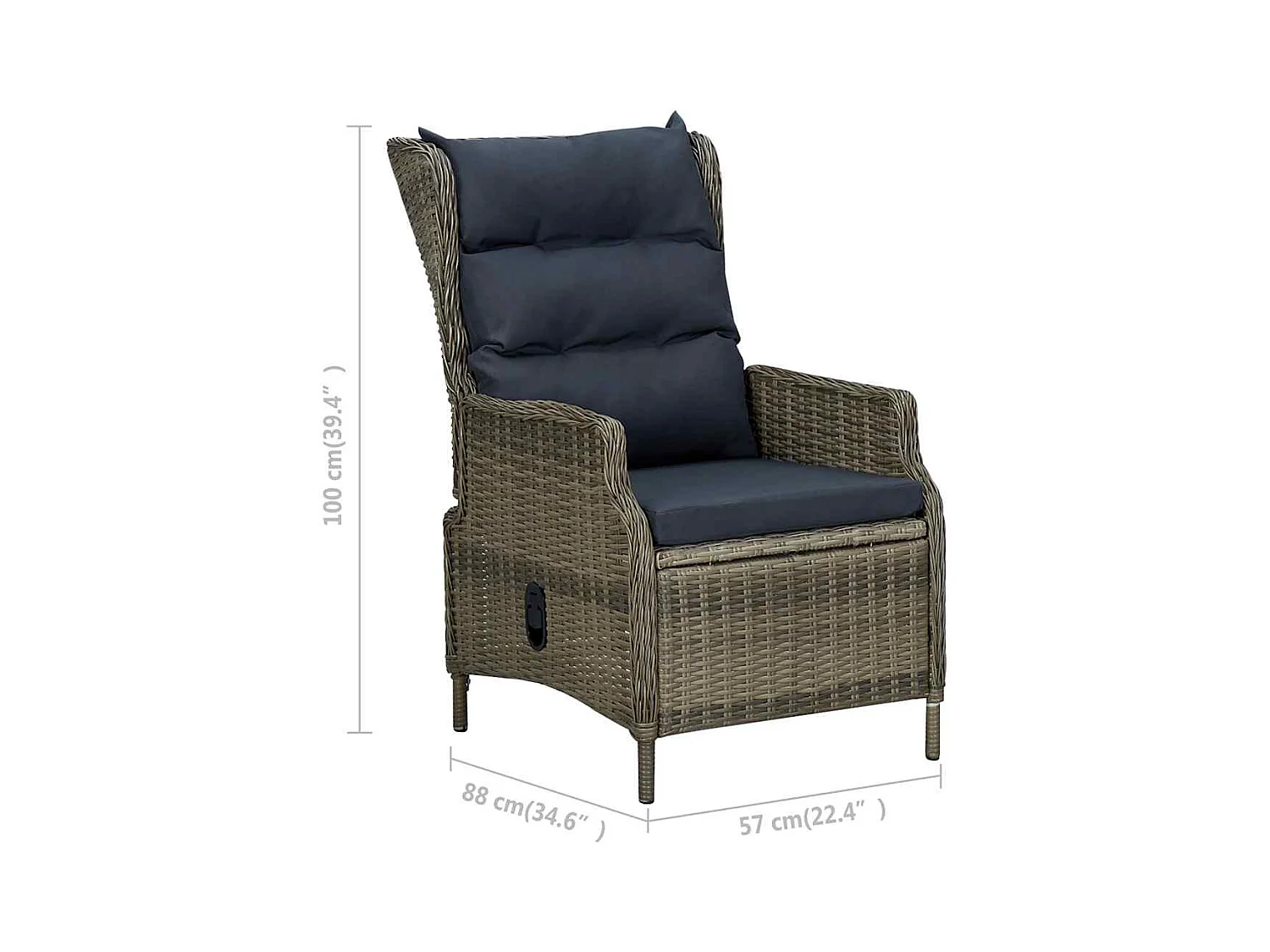 Chaise inclinable de jardin avec coussins Résine tressée Marron