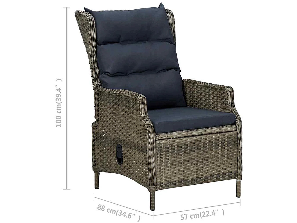 Sedia da Giardino Reclinabile con Cuscini in Polyrattan Marrone