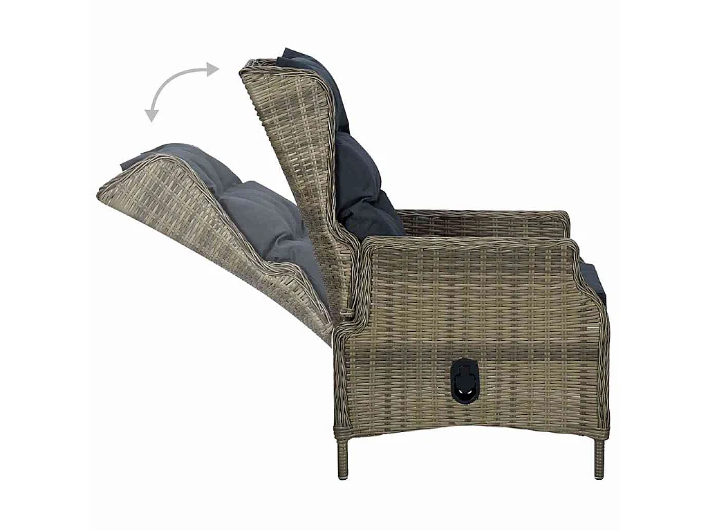 Chaise inclinable de jardin avec coussins Résine tressée Marron