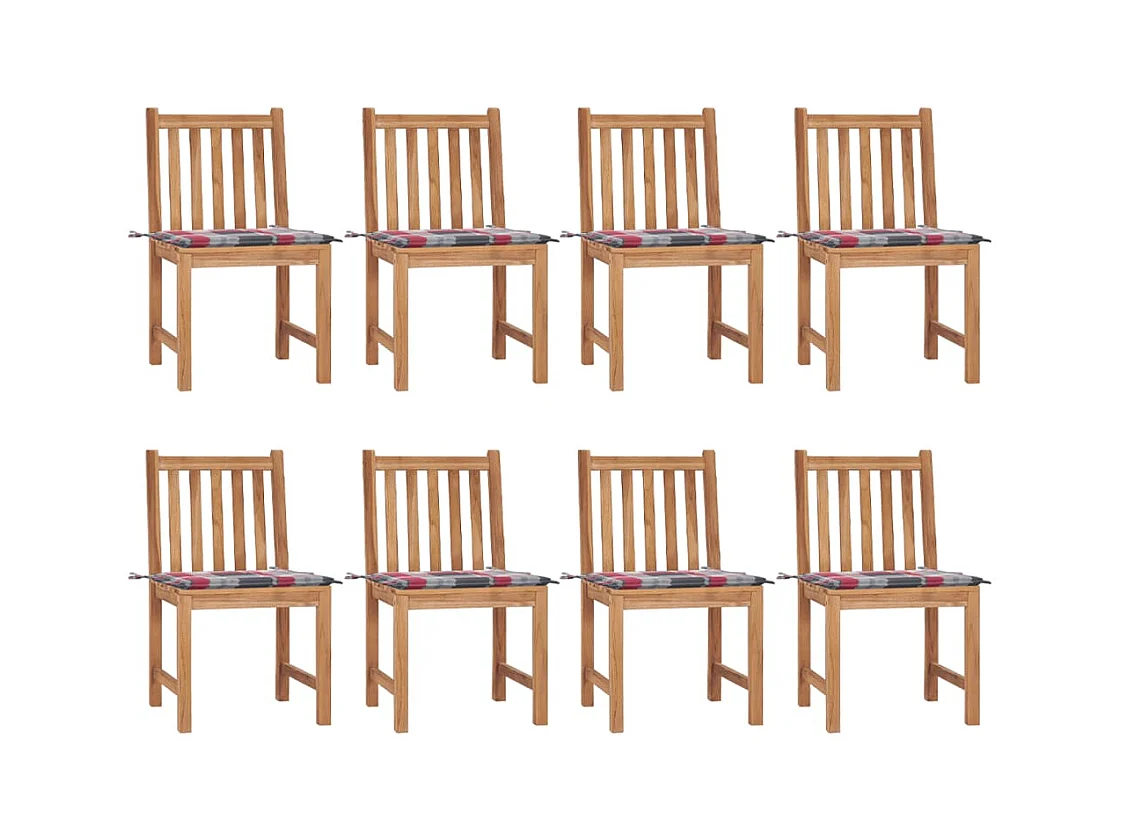 Chaises de jardin lot de 8 avec coussins Bois de teck massif