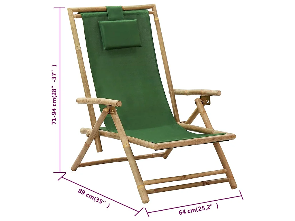 Sedia Relax Reclinabile Verde in Bambù e Tessuto