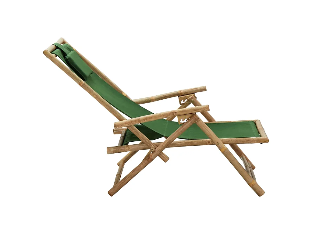 Sedia Relax Reclinabile Verde in Bambù e Tessuto
