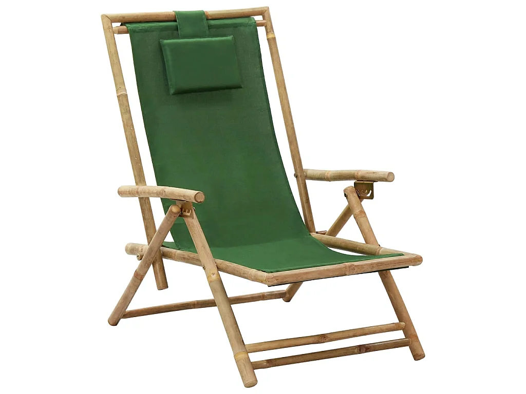 Fauteuil pliant inclinable en bambou vert et tissu