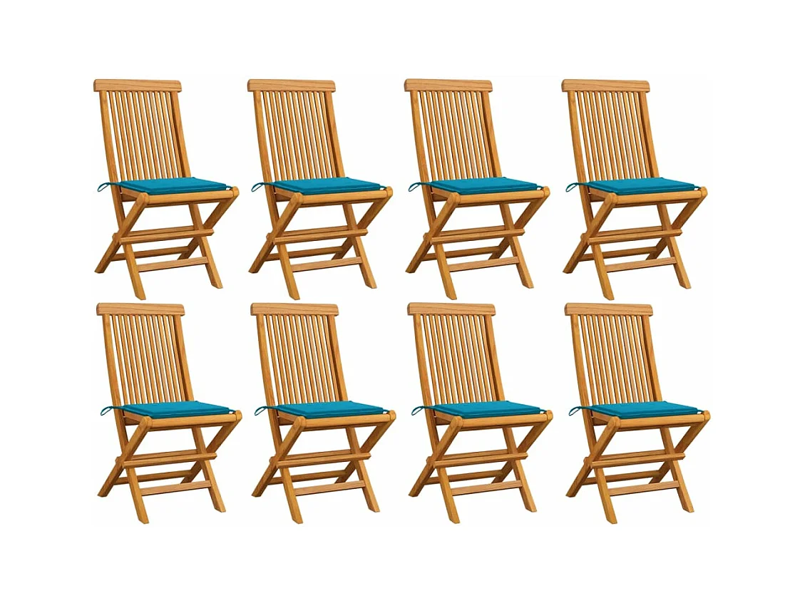 Gartenstühle mit Blauen Kissen 8 Stk. Massivholz Teak