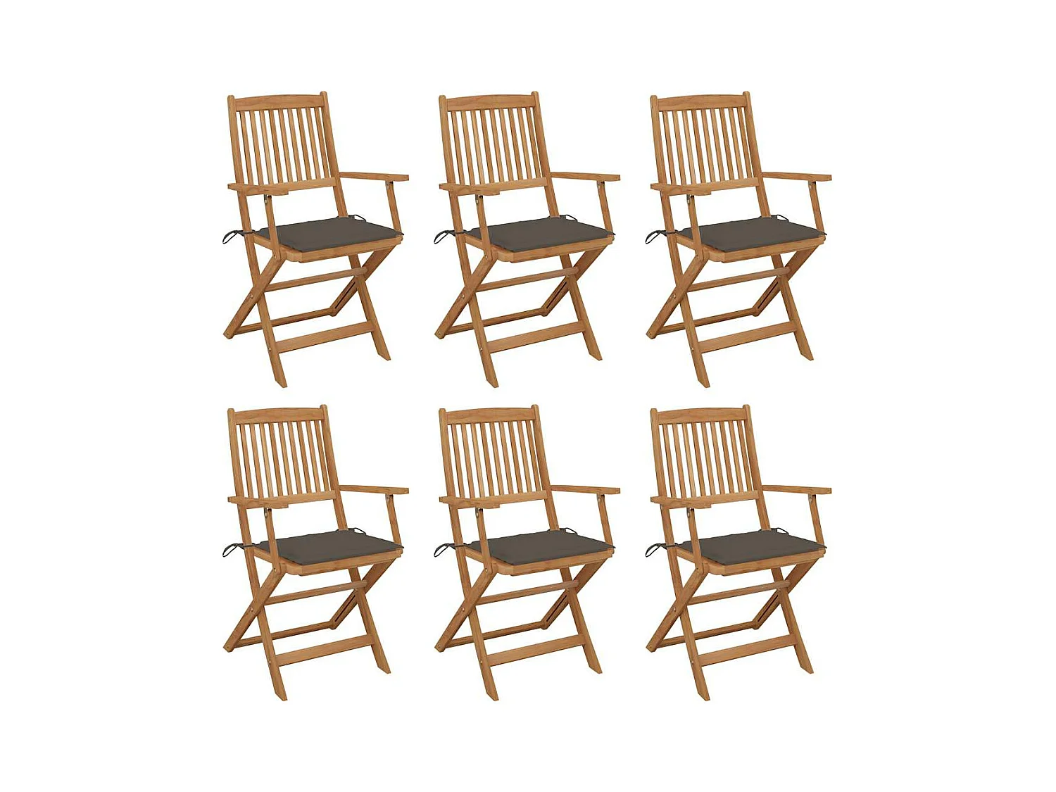 Chaises pliables de jardin lot de 6 avec coussins Bois d'acacia