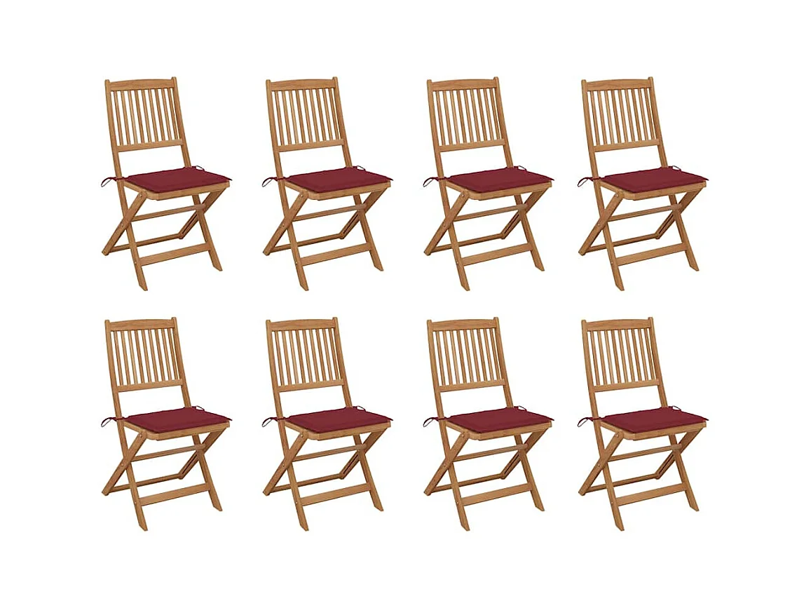 Chaises pliables d'extérieur et coussins lot de 8 Bois d'acacia