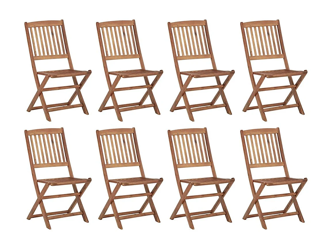 Chaises pliables d'extérieur et coussins lot de 8 Bois d'acacia