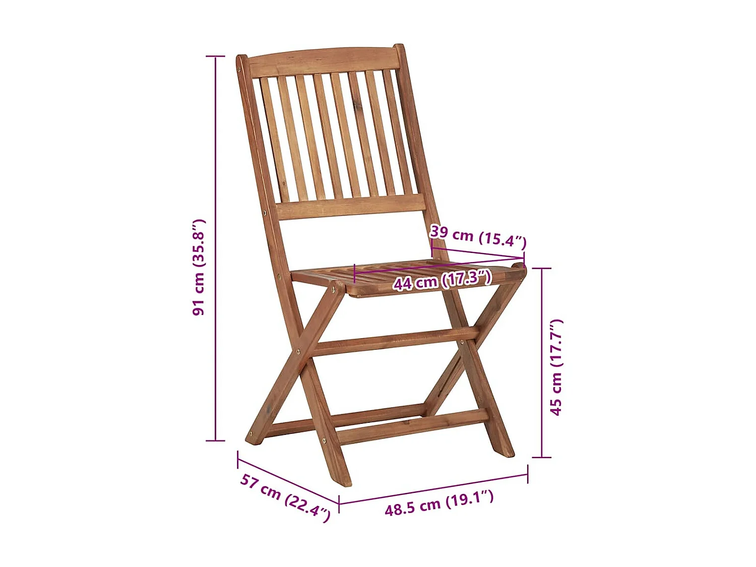 Chaises pliables d'extérieur et coussins lot de 8 Bois d'acacia