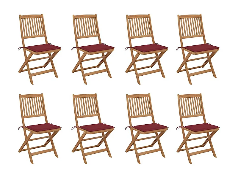 Chaises pliables d'extérieur et coussins lot de 8 Bois d'acacia