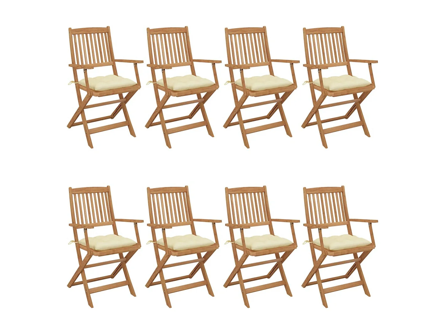 Chaises pliables de jardin lot de 8 avec coussins Bois d'acacia