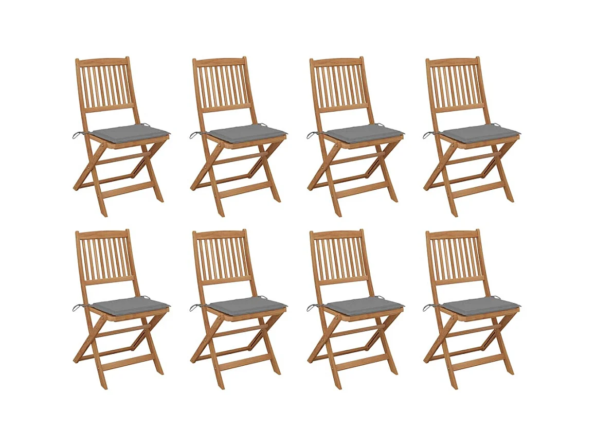 Chaises pliables d'extérieur et coussins lot de 8 Bois d'acacia
