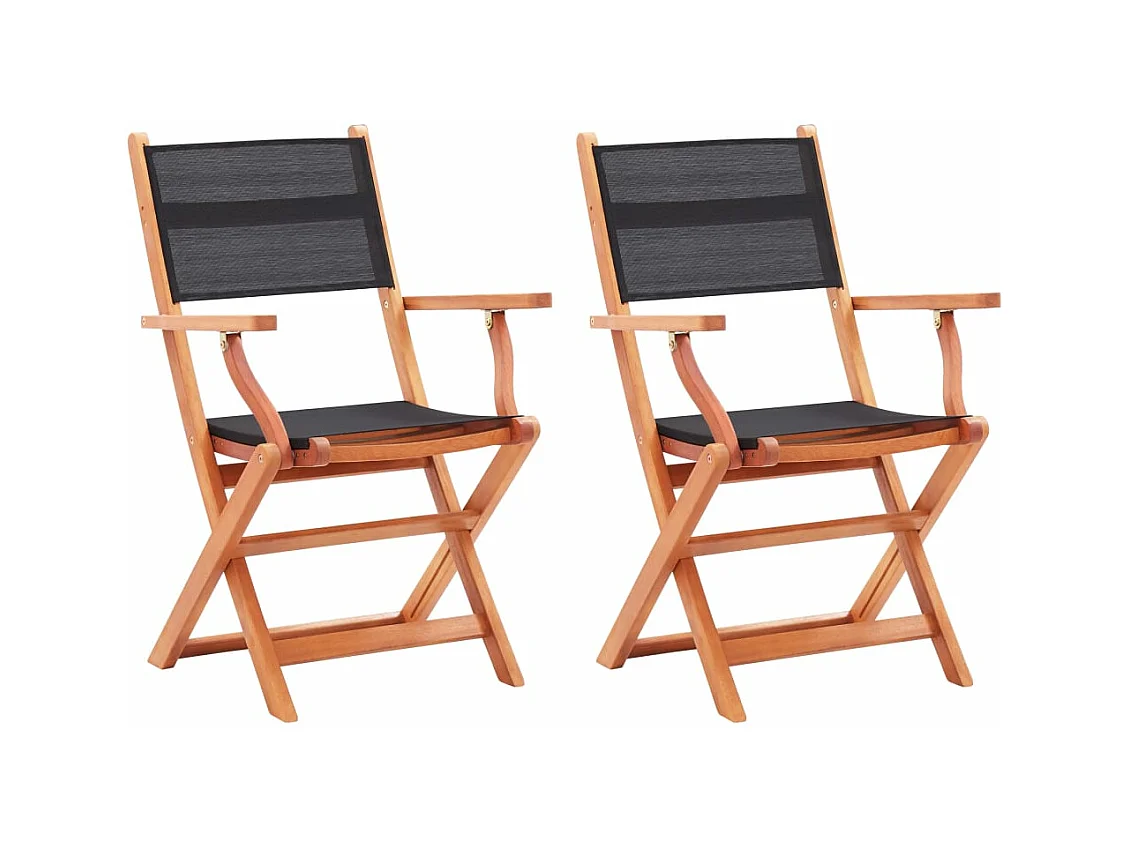 Chaises pliables de jardin lot de 2 Noir Eucalyptus textilène