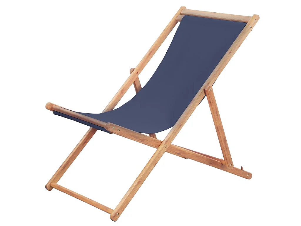 Chaise pliante en tissu et structure en bois bleue