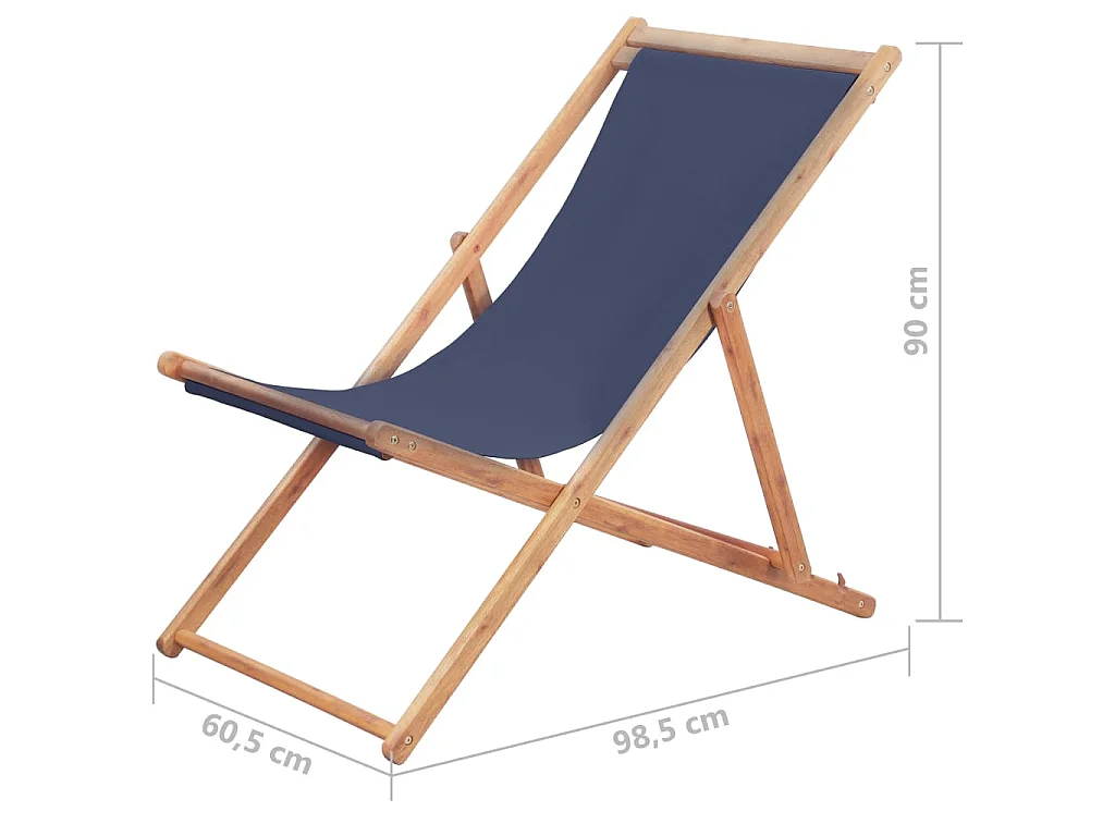 Chaise pliante en tissu et structure en bois bleue